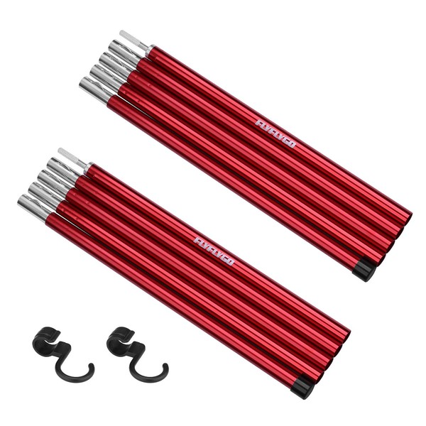 FLYFLYGO Aluminum Tent Poles, Tarp Poles, Set of 2, Diameter 0.7 inches (19 mm), Divided Type, Duralumin, Solo Camping, Sub-Pole, Touring, Compact, Storage Case Included (5 Connections / Red)