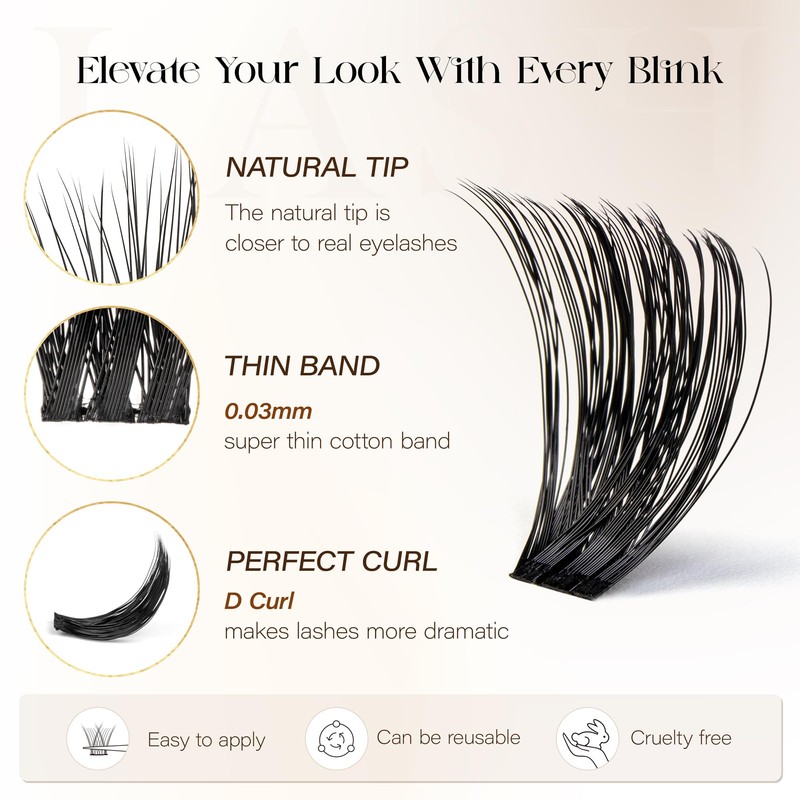 BEFER Lash Clusters, 192 Pcs D Curl Eyelash Clusters 3D