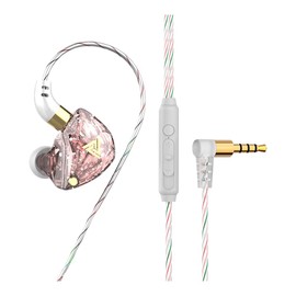 prendre QKZ-SK8-LPK In-Ear Earphones, 4 Poles, 0.14 inches (3.5 mm), Wired Connection, Remote Control, Built-in Microphone, Calls, Music, Smartphones, Tablets, Smartphones (Light Pink)