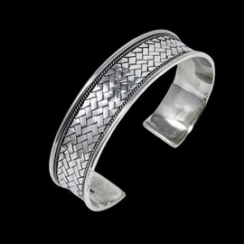 Women's Silver Bangle Bracelet - Fabulous 925 Sterling Silver Woven Cuff Bangle Bracelet for Women