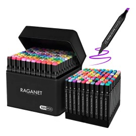 Set de 100 Plumones Raganet Doble Punta Pincel, Marcadores para Colorear y Dibujar