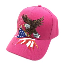 Aesthetinc Patriotic USA American Flag Design Baseball Cap Hat Visor 3D Embroidery (Hot Pink)