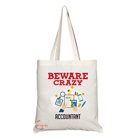 Coralgraph Inc TB340 Beware Crazy Accountant Novelty Present Gift Printed Eco-Friendly Stylish Long Handled Tote Shoulder Bag