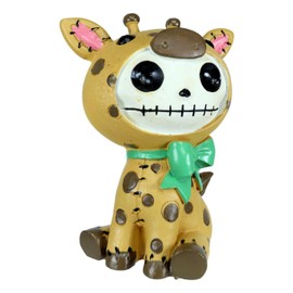 Ebros Gift Larger Furrybones Polkadot Kirin Giraffe with Green Ribbon Voodoo Skeleton Monster Figurine Furry Bones Skulls Skeletons Ossuary Macabre Collectible