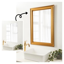 Amanti Art Mirror Makeover 24x30 Bathroom Mirror Frame Border Kit, Peel and Stick Wall Moulding Frame, Fully Assembled Black Border DIY Kit - Mirrored Glass NOT Included - Parlor Gold Trim