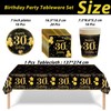53Pcs Black Gold 30th Birthday Party Tableware Decorations,30th Birthday Table