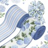 AnyDesign Hydrangea Flower Wired Edge Ribbon Blue Floral Stripe Craft