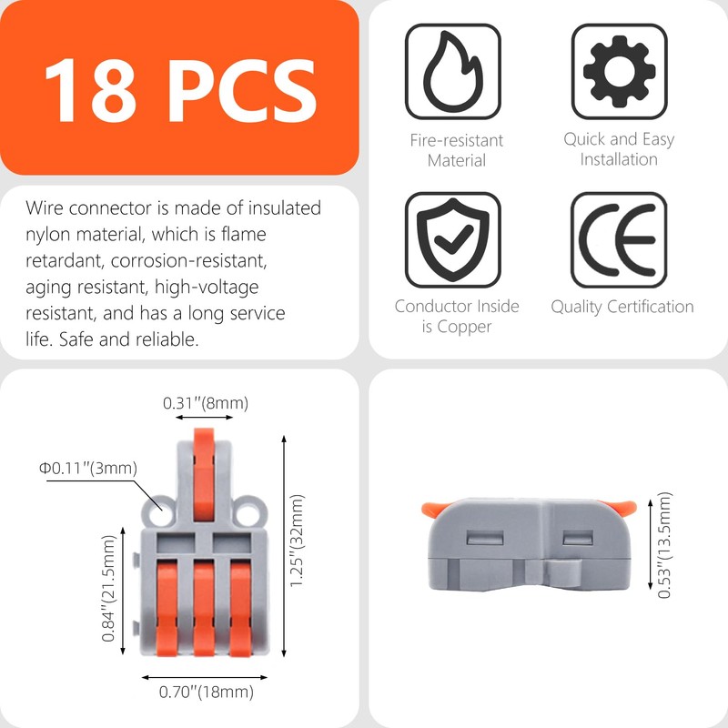 XALXMAW 18Pcs Lever Wire Connectors, 1 in 3 Out DIY