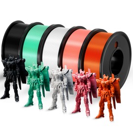 3D Printer Filament PLA - 5 Colours Printing Filament White/Black/Green/Orange/Pink Dimensional Accuracy 1.75mm ±0.02mm Filled Filament Spools Vacuum Pack 250G X 5