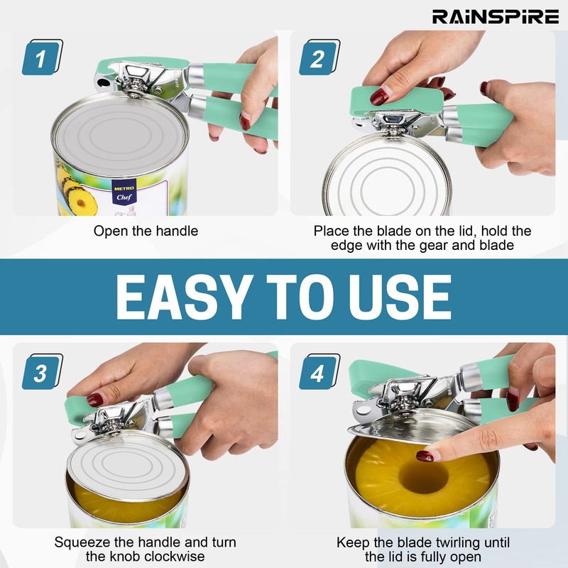 Rainspire Can Opener Manual Handheld Strong Manual Can Opener Smooth