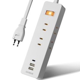 SAYBOUR AJ-6100 Power Tap USB Extension Cord 3.3 ft (1 m) Outlet 6 Pcs Type-C USB-A Lightning Guard Switch White