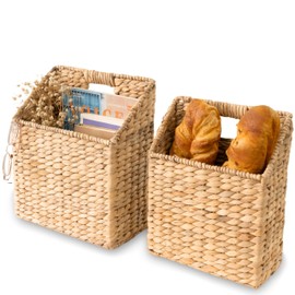 KOLWOVEN Wicker Hanging Storage Baskets, Set of 2 Hanging Wall Baskets, Hanging Baskets for Accessories and Organizing Files, Mail Baskets for Wall