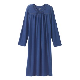 Silvert's Adaptive Clothing & Footwear Women's Open Back Long Sleeve Nightgown with Lace Trim - Navy Blue SMA