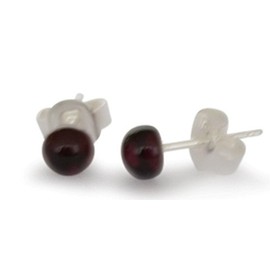 Garnet Stud Earrings, Natural, Red, Flat Round, 4.5 mm, 925 Silver, Sterling Silver Garnet Sterling silver, Garnet
