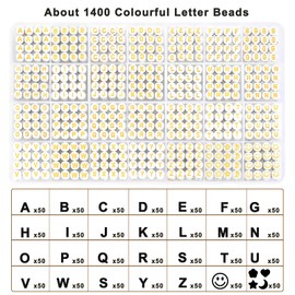 HOLDLEAF Pack of 1400 Gold Alphabet Beads, 7 mm Letter Beads for Threading, Round Letter Beads for Bracelets, Letter Beads A-Z and Smiley Heart Beads for Bracelets, Necklaces, Jewellery, DIY