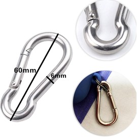 REBECASKYENS 12 Pcs 6cm Stainless Steel Silver Carabiner Clips, Round Non-locking Snap Hooks for Hiking, Camping, Fishing, Dog Leash & More