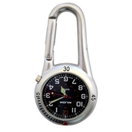Klox White Silver Clip on Carabiner FOB Watch with Black Dial Ideal for Doctors Nurses Paramedics Chefs