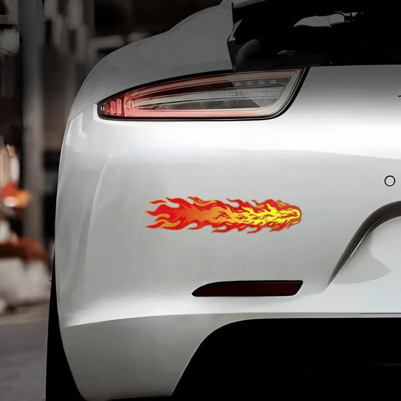 Flame Car Sticker, Red and Yellow Fire Design, Waterproof Vinyl,