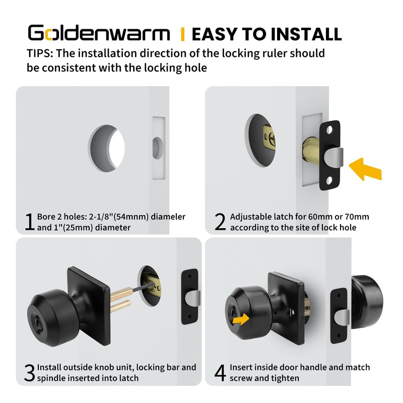 goldenwarm Black Door Knobs, Matte Black Privacy Door Knob Interior,