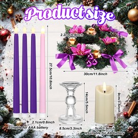 Suncalla 7 Pcs Christmas Advent Wreath Candle Holder 5 Flameless Candle Set