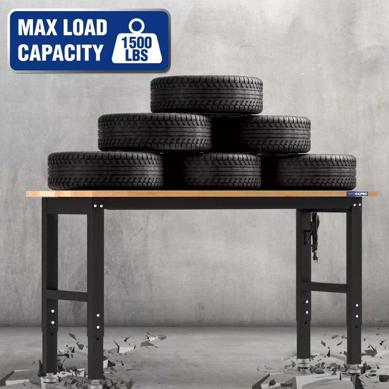 Workpro Adjustable Workbench 48"X22"/60''x2 - 48"x22" with Leveling Foot