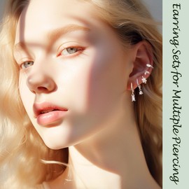 FIRSAUKI Earring Sets for Multiple Piercing Cartilage Stud Earrings Set for Women Hypoallergenic Dainty Gold Earrings 14K Gold Plated Earring Stack Small Huggie Hoop Earrings Trendy Earring Gift for Her A