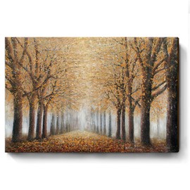 amatop Tree Wall Art for Living Room Hand-Painted Forest Oil Painting Framed Grove Artwork Autumn Landscape Canvas Picture for Living Room Bedroom Home Decorations Wall Decor Large 36"x24"