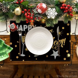 Artoid Mode Happy New Year 2026 Place Mats Set of 6, Winter 30 x 45 cm Holiday Placemats Washable Place Mats Kitchen Party Decoration