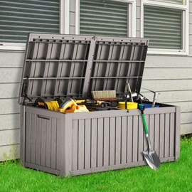 Yardgrace 150 Gallon Waterproof Deck Box, Lockable Resin Storage Box for Patio Furniture Cushions Garden Tools and Outdoor Delivery Storage, Coffee