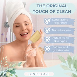 Imperial Leather Bar Soap Gentle Care Laundry White Cream – Gentle Bath Soaps & Hand Wash – Natural Bars Multipack (4 x 90g) with Portable Soap Tray with Lid – Long-Lasting Skincare & Everyday Wash