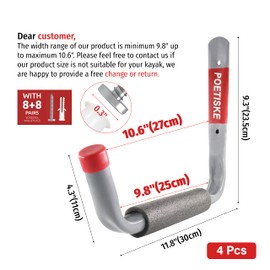 unp POETISKE Utility Hooks Ladder Hooks with 9.8'' Jumbo Arm Garage Storage Organizer Hang Folding Chair Bike Ski Tool Heavy Duty 4PC