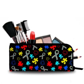 xiaotcq Autism Awareness Cosmetic Bag Colorful Puzzle Makeup Bag for Women Girls Teens Large Capacity Portable Make Up Bag Travel Essentials