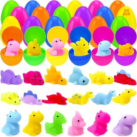 24 PCS Prefilled Easter Eggs with Dinosaur Mochi Squishy, Filled Easter Eggs for Easter Eggs Hunt, Basket Filler, Classroom Prize Supplies