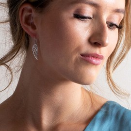 DEW Angel Wings Drop Earrings – Sterling Silver, Textured 3D Detail, Great for Gifting
