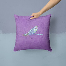 Caroline's Treasures 8865PW1414 Dragonfly on Purple Fabric Decorative Pillow Machine Washable, Indoor Outdoor Decorative Pillow for Couch, Bed or Patio, 14Hx14W
