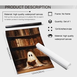 Arte de pared de Halloween, biblioteca clásico, impresiones de fantasmas, gótico, oscuro, academia, ilustraciones de la academia, lindo libro de lectura de fantasmas, 12 x 16 pulgadas, sin marco, para