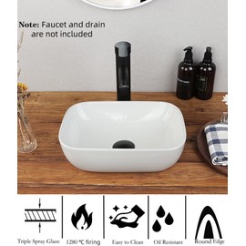Small Vessel Sink Bowl Above Counter, QISHKA 14" x 10" Ceramic Oval Modern Bathroom Sink White Vanity Sink Lavatory Art Basin