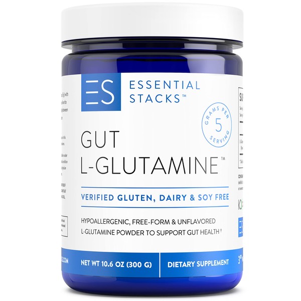 Essential Stacks Gut L-Glutamine Powder - Gluten, Dairy & Soy Free - Made in USA - Pure L Glutamine Powder for Gut Health - Non-GMO & Vegan Glutamine Supplement