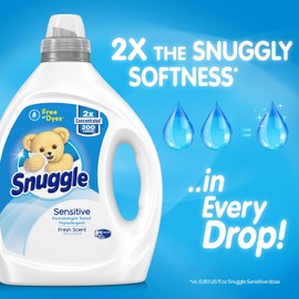 Snuggle Liquid Fabric Softener, Dye Free for Sensitive Skin, 2X Concentrated,