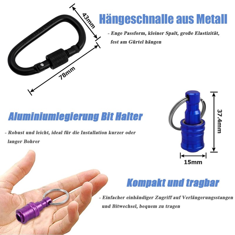Mesee 3 Piece Screwdriver Bit Holder Key Chain, 1/4 Inch
