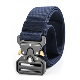 Kira Sutsu Cinturón táctico de trabajo para hombre de 1.5 pulgadas de nailon con hebilla deslizante automática, marino, Medium-for Waist 28"-42" (Length 49")