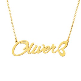Oliver Necklace Gold Plated Stainless Steel Name Necklace for Women Birthday Gifts for Friends Female for Her Valentines Day Gifts Girlfriend