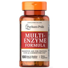 Puritan's Pride Multi-Enzyme Formula, Digestive Aid for Proteins, Fats, and Carbohydrates, Dietary Supplement for Digestion and Healthy Gut Support, 50 Day Supply, 100 Easy to Swallow Coated Tablets