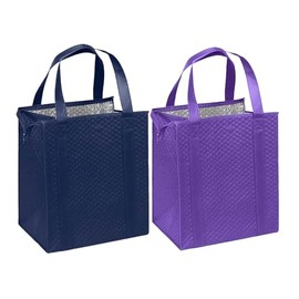 Mediz Hannah Direct Large Capacity Heavy Duty Insulated Smart Shopping Bag - Strong Reusable Grocery Tote 2 Pack (Navy and Purple)