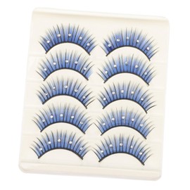BIUDECO Festival Cosplay Eyelash Extensions 5 Pairs of Blue Rhinestone Lashes for Stage Glamour