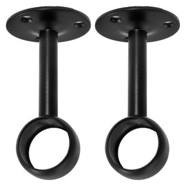 Jiozermi 2 Pcs 1 Inch Ceiling Mount Curtain Rod Bracket, Flange Closet Rod Holder, Heavy Duty Stainless Steel Shower Curtain Rod Socket, Closet Rod End Supports, Matte Black