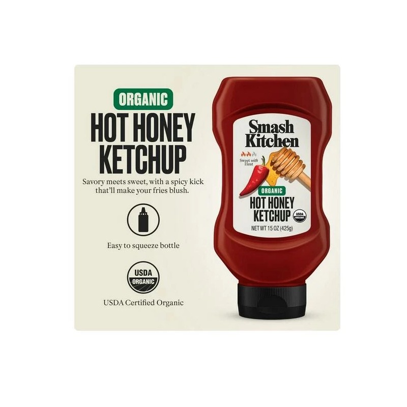 Smash Kitchen Organic Hot Honey Ketchup, 15 oz Bottle
