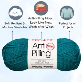 Premier Yarns Everyday Anti-Pilling Solid Peacock DN100-31 (3-Skeins - Same Dye Lot) #4 Worsted Weight Acrylic Yarn for Crocheting and Knitting with Project Bag