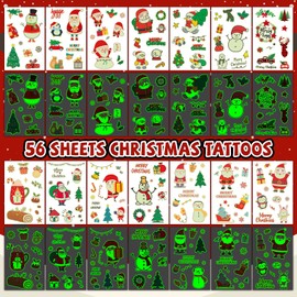 EMOME 525 styles Glow Christmas Temporary Tattoos for Kids, Christmas Stocking Stuffers Party Supplies Favors Decorations, Christmas Goodie Bag Stuffers Games Activities for Kids Boys Girls(56 Sheets)