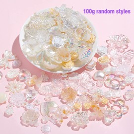 250PCS 3D Flatback Beads White Assorted Flower Bows Butterfly Beads with Flatback Pearl Round Pearl Beads for Jewelry Bracelet Making, 3D Flatback Charm Beads for Crafts DIY Making